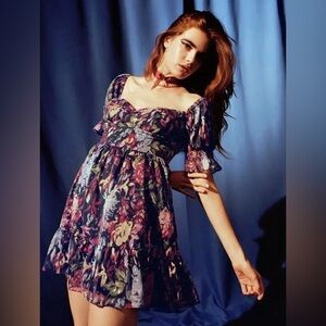 Urban Outfitters Navy Floral Off or on -the-Shoulder Mini Dress